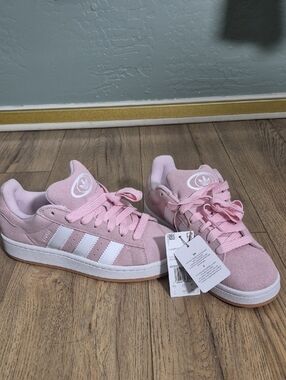 adidas Women's Pink Suede Campus Sneakers with White Stripes
